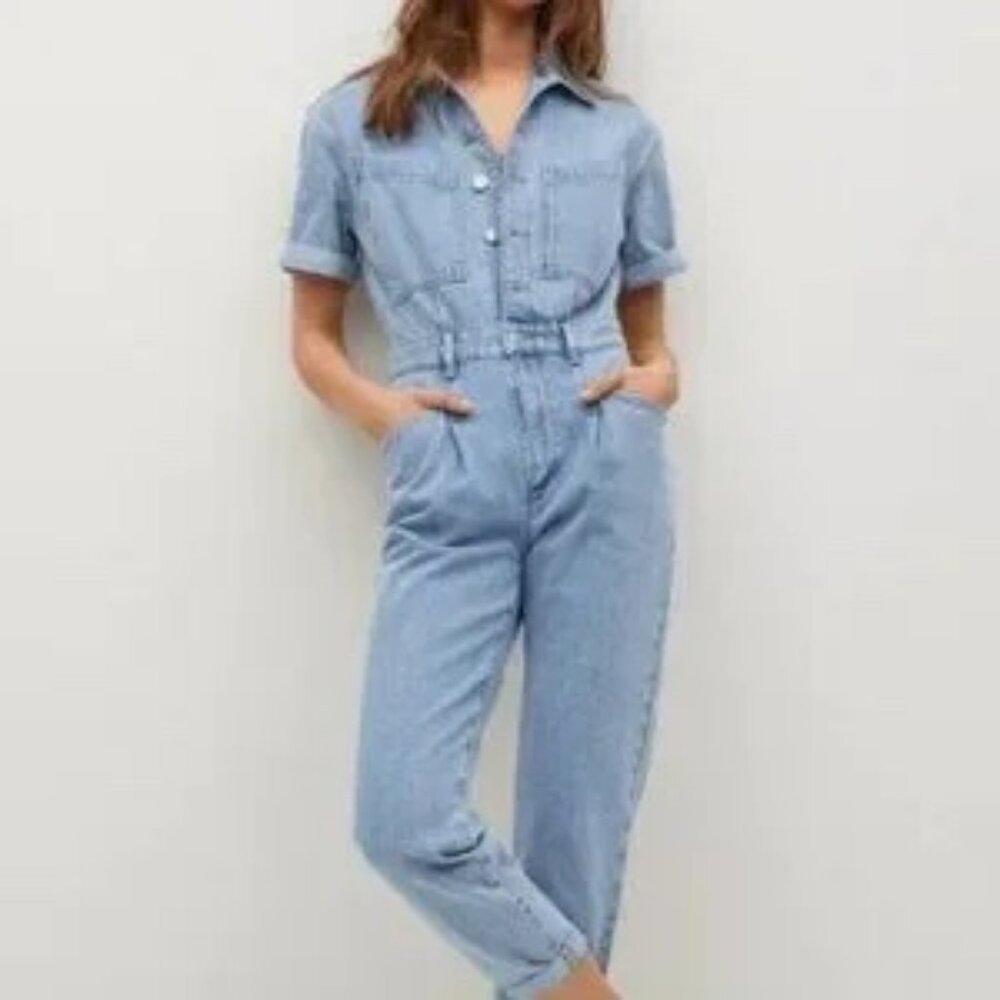 Mango One-piece suit alessia Open blue Light Blue Denim Jumpsuit Size  M